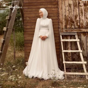 SSYTENS-Robe de Mariée Musulmane Vintage à Manches sulf