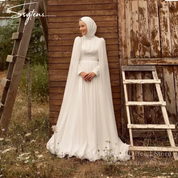 Ssytens-Robe De Mariée Musulmane Vintage À Manches Sulf
