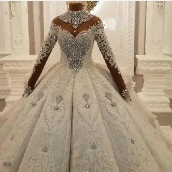 Robe De Mariée À Col Haut En Biscuits, Robe De Rhbouffante, Appliques En Dentelle 3D, Manches Longues, Vêtements Personnalisés Pour Les Patients, Quel Que Soit, Cristal De Dubaï