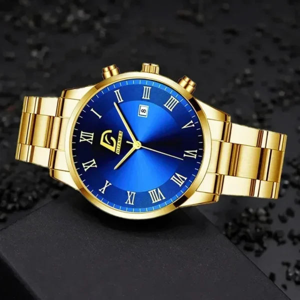 Montre À Quartz Militaire De Luxe Pour Hommes, En Acier Inoxydable, Or, Noir, Calendrier, Date, Horloge Masculine – Image 3