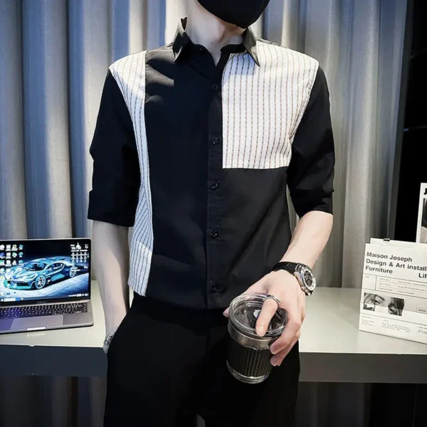 Chemise D'Été Rayée En Patchwork Pour Hommes, Manches Courtes, Décontractée, Nouveau Haut Coréen, 2025 – Image 4