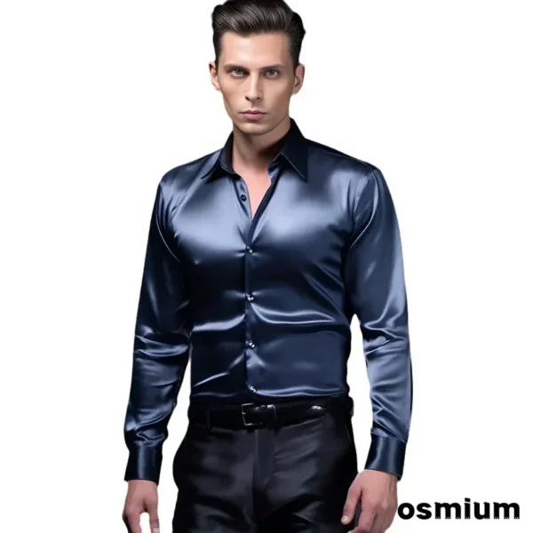 Chemise En Satin À Manches Longues Pour Hommes, Chemise De Boîte De Nuit, Chemise Dorée, Bleu, Orange, Vêtements De Performance, Grande Taille, Média, Automne, Hiver, Nouveau – Image 5