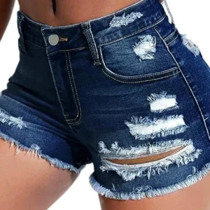 Short en jean vieilli taille haute pour femme