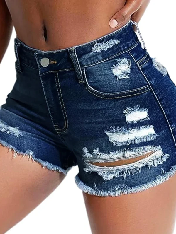 Short En Jean Vieilli Taille Haute Pour Femme