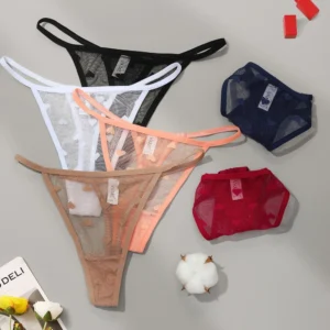 3 pièces dentelle pure string culottes femmes Sexy taille basse sans couture Lingerie coeur voir à travers maille caleçon Lingerie intime