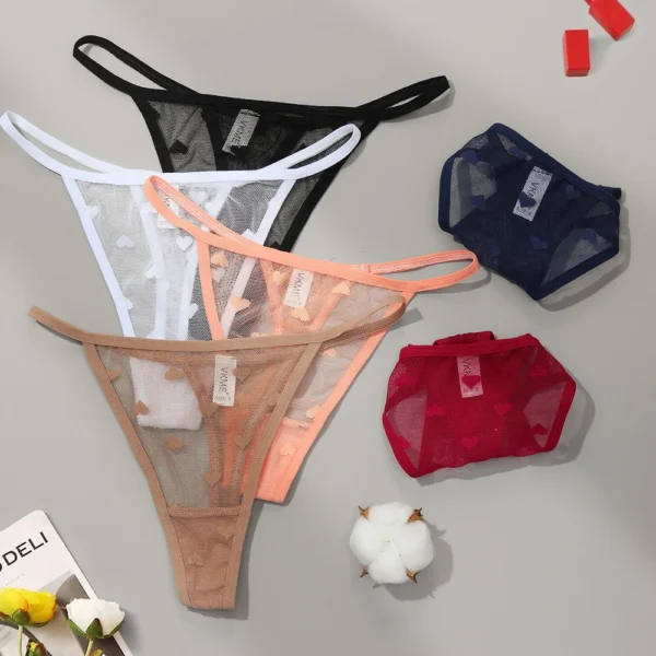 3 Pièces Dentelle Pure String Culottes Femmes Sexy Taille Basse Sans Couture Lingerie Coeur Voir À Travers Maille Caleçon Lingerie Intime