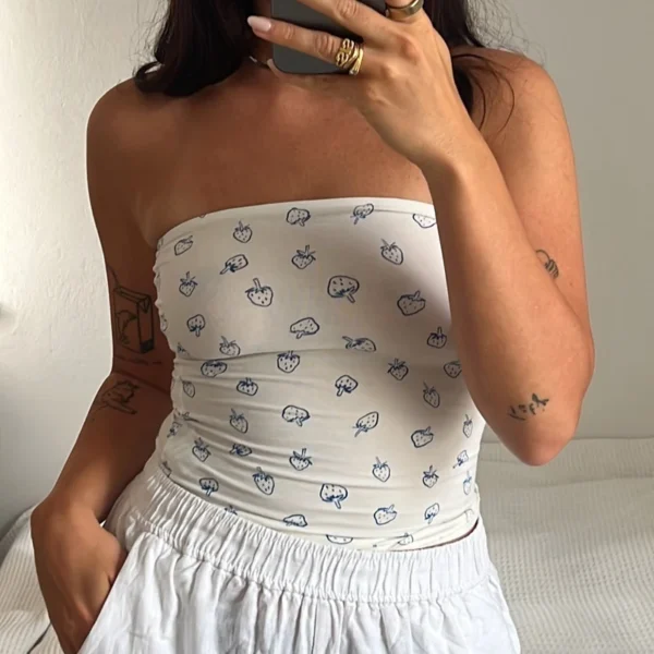 Gaono Y2K Coquette Clothes For Women Cute Print Strapless Tube Camis Crop Tops Summer Fashion Sexy Off Shoulder Tank Top Vest