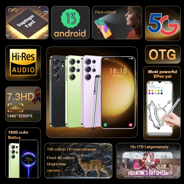 Téléphones Mobiles S25 Ultra 7.3 Écran Hd Téléphone Intelligent – Image 2