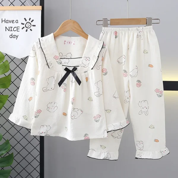 2025 Spring Children Pajamas Set Autumn Kids Bubble Cotton Cartoon Rabbit Sleepwear Korean Cute Pijamas Girls Homewear Clothes – Image 3