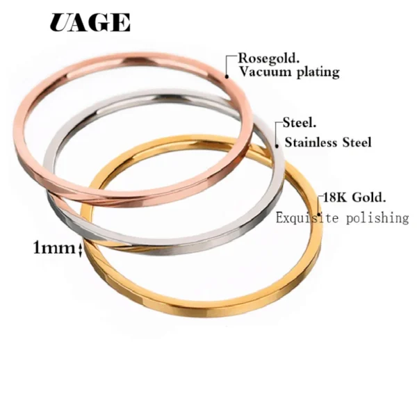 Uage Stainless Steel Rings Rose Gold Anti-Allergy Smooth Simple Personalized Custom Wedding Couples Rings Bijouterie – Image 3