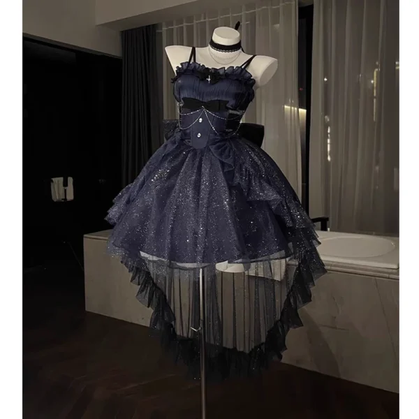 Femmes Kawaii Volants Nœud Jarretelle Robes De Princesse Victorien Gothique Lolita Jsk Mini Robe Fille Douce Fée Fête Traînant Robe – Image 5