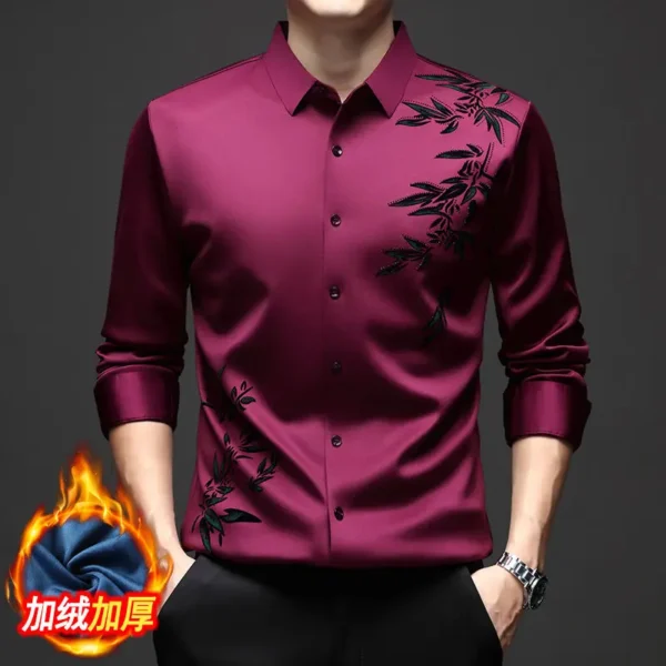Chemises Thermiques Anti-Déformables Pour Hommes, Col Rabattu, Manches Longues, Banquet, Simple Boutonnage, Impression, Plus Sourire, Automne, Hiver – Image 4