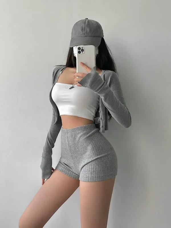 Short Taille Haute Pour Femmes, Style Américain, Gaine Commandée, Solide Ogo, Chaud, Fjsexy Spice Girls, Été, Simple, Sportif, Décontracté – Image 3
