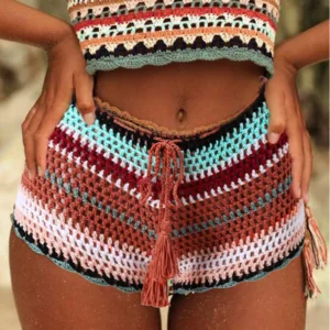 Femmes Crochet évider Bikini cache-maillot de bain cordon tricoté Shorts de plage vacances d'été bas de Bikini 2025 nouveau