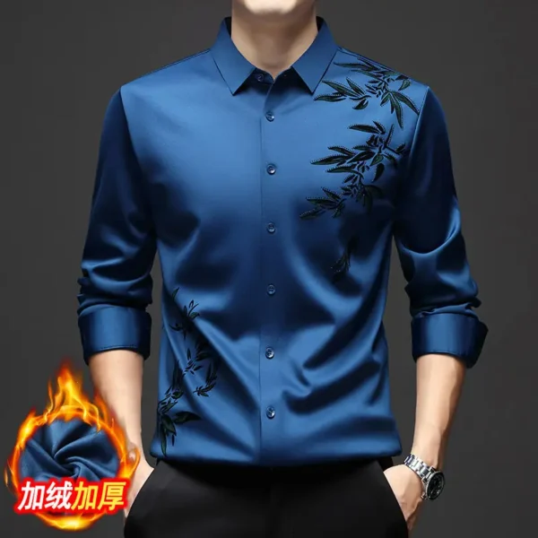 Chemises Thermiques Anti-Déformables Pour Hommes, Col Rabattu, Manches Longues, Banquet, Simple Boutonnage, Impression, Plus Sourire, Automne, Hiver – Image 2
