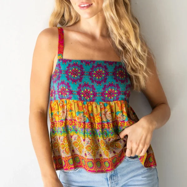 Gaono Women Summer Camisole Casual Vintage Floral Print Spaghetti Strap Tank Tops Sleeveless T-Shirt For Club Streetwear – Image 2