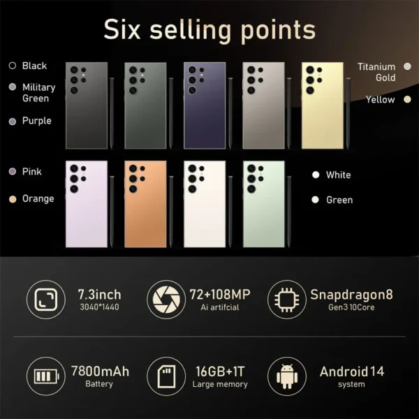 Smartphone S24 Ultra Original, 7.3Hd, Mobile Matin, 5G, Touriste, Epiandroid 14, Téléphone Portable, Snapdragon 8 Gen 3, Version Globale – Image 2