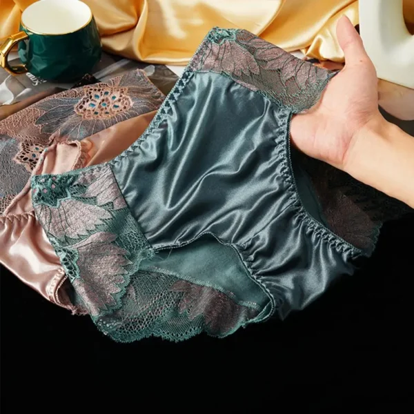 Culotte Décorative En Dentelle Jacquard Pour Femmes, Élégante, Broderie De Fleurs, Taille Moyenne, Douce Et Respirante, En Soie Glacée, Pour Femmes – Image 4