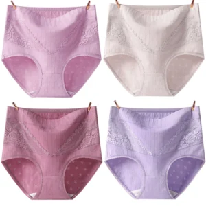 4 pièces coton femmes culottes dame grande taille sous-vêtements grande taille dentelle taille haute slips respirant couleur unie femme Lingerie