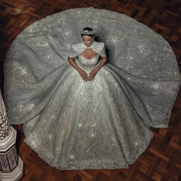 Robe De Mariée Princesse De Luxe Personnalisée, Robe De Rhperlée, Paillettes De Diamant Cristal Kly, Train De Cour Dos Nu, Patients, Quoi Que Ce Soit, 2025 – Image 4