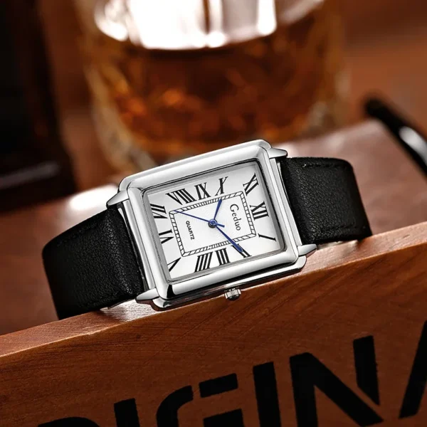 Nouvelle Montre De Mode Concepteur Cadran Rectangulaire Montre À Quartz Pour Hommes Bracelet En Cuir Décontracté Montre-Bracelet D'Affaires De Luxe Relogio Masculino – Image 2
