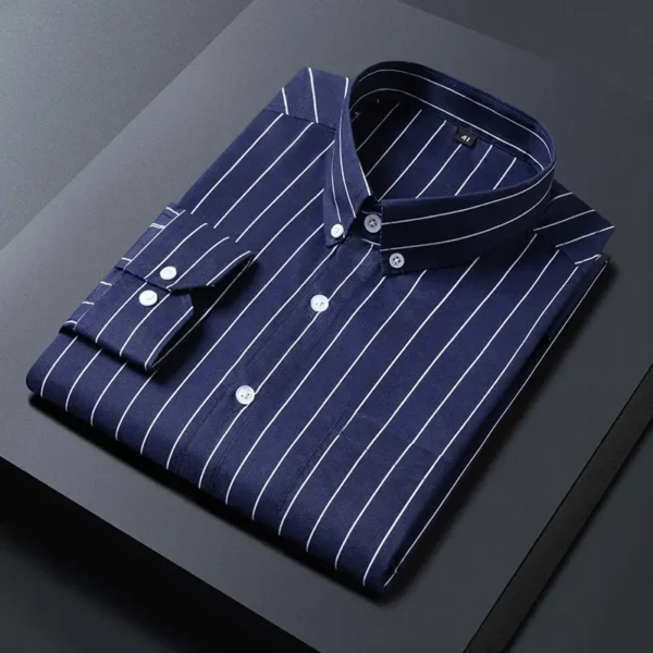 2024 New Spring And Autumn Korean Edition Trendy And Handsome Inner Collar With Stripe Print Non Ironing Casual Shirt For Men