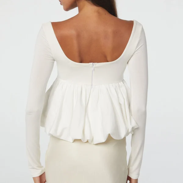 Gaono Women Y2K Bubble Tops Long Sleeve Square Neck Peplum Shirts Ruffle Hem Babydoll Tops Summer Cute Going Out Tops – Image 3