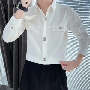 Chemise à manches longues monochromatique à col polo pour hommes, ensemble de pantalons noirs, chemisier cardigan assressenti, mode décontractée, printemps, automne