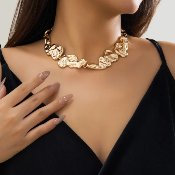 Punk Irregular Metal Necklace Women'S Fashion Exaggerated Geometric Necklace Simple Gold Color Silver Color Collar Party Jewelry – Image 2