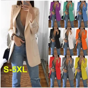 Pardessus monochrome pour femme, veste à revers, blazer grande taille, cardigan décontracté, vêtements d'extérieur à la mode, vêtements d'automne et d'hiver