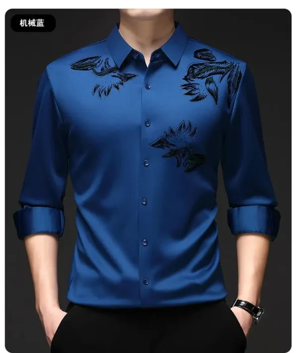 Nouvelle Chemise À Manches Longues Pour Hommes, Chemise Polaire Décontractée Anti-Rides Haut De Gamme Sans Trace Pour La Chaleur Des Affaires Et Le Repassage – Image 3