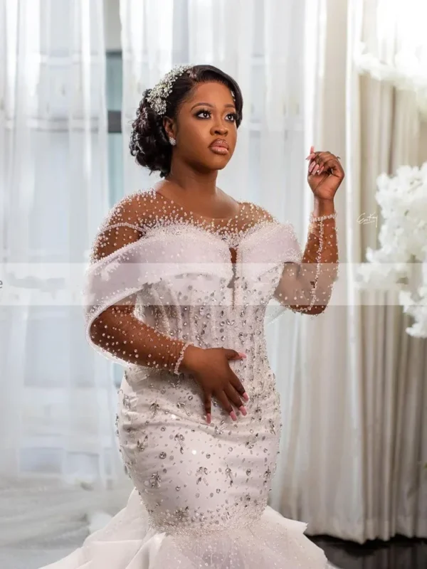 Robe De Mariée Citrobeads Kendny Scoop Personnalisée De Haute Qualité, Grande Traîne, Manches Sulfafricaines, Grande Taille, Pour Les Patients, Quelle Que Soit – Image 2