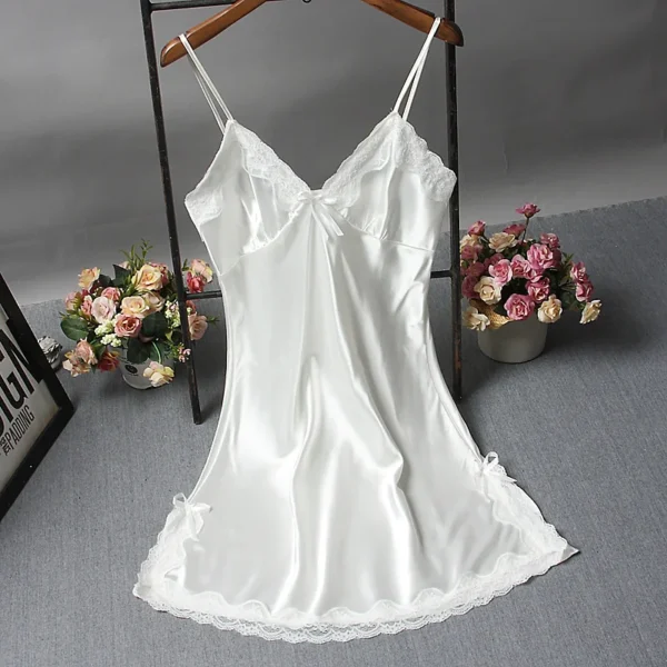 Women Satin Soft Nightdress Sexy Lace Lingerie Sleepwear – Image 6