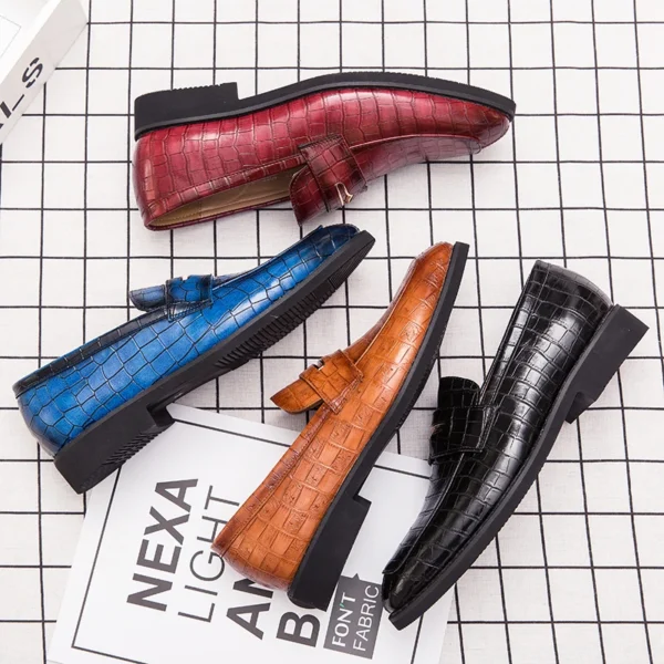 Chaussures Hommes Cuir Original Italien Classique Bleu Penny Mocassins Chaussures Rouge Chaussures Habillées Chaussures De Mariage Hommes Chaussures Plates Formelles Grande Taille: 38-48 – Image 3