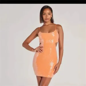 Orange Sequins Evening Dress Sexy