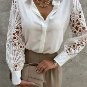 Chemisier élégant en mousseline de soie pour femmes, couleur unie, décontracté, manches longues, col en V, chemise ample, tunique de bureau, surdimensionné, Tops2025, printemps été