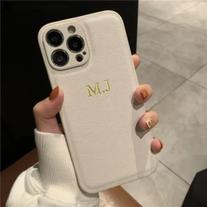Coque Personnalisée avec Nom pour iPhone, Initiales, Lettres, Couverture en Cuir, DIY, 16, 15, 14, 13, 12, 11 Pro Max