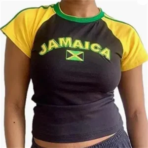 Gaono Jamaica Shirts for Women Baby Tees Graphic Y2k Crop Tops Short Sleeve Grunge T-Shirt Summer Aesthetic Fairycore Clothing