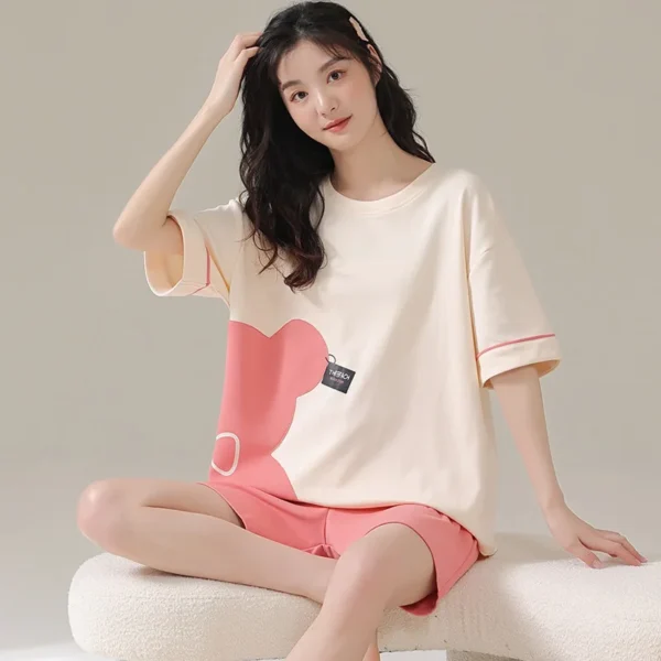 Summer New Women Pyjamas Cartoon Pajamas Sets Sleepwear Casual Nightwear Pijama Mujer Shorts Short Sleeve M-2Xl Home Clothes Set – Image 3