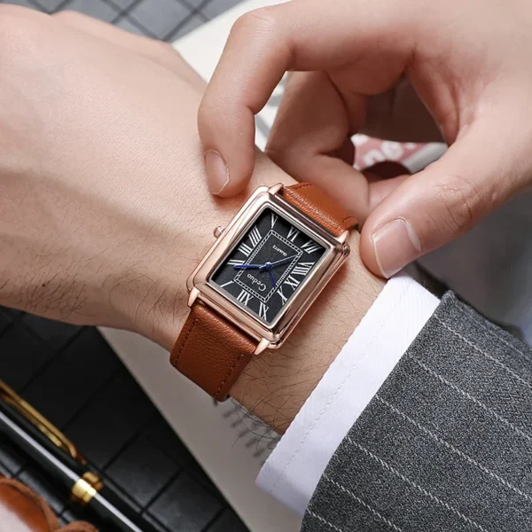 Nouvelle Montre De Mode Concepteur Cadran Rectangulaire Montre À Quartz Pour Hommes Bracelet En Cuir Décontracté Montre-Bracelet D'Affaires De Luxe Relogio Masculino – Image 6