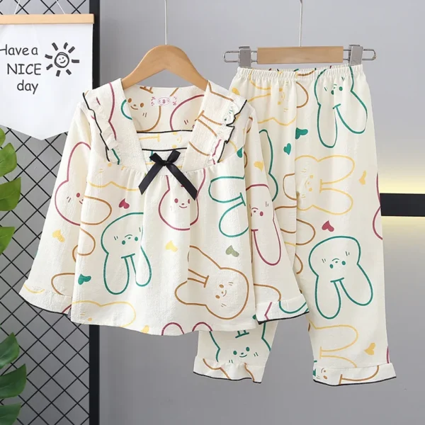 2025 Spring Children Pajamas Set Autumn Kids Bubble Cotton Cartoon Rabbit Sleepwear Korean Cute Pijamas Girls Homewear Clothes – Image 2