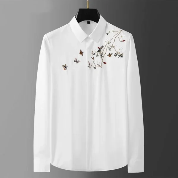 Polo Brodé De Style Chinois Avancé Pour Hommes, Chemise Décontractée Sans Repassage, Coupe Couvertes, Col, Mode Printemps Et Automne, Nouveau, 2024 – Image 3