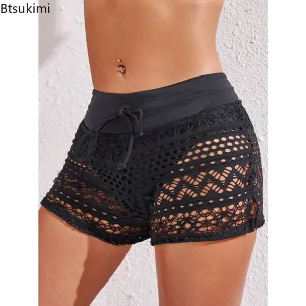 Short De Bain Sexy En Dentelle Noire Pour Femmes – Image 2