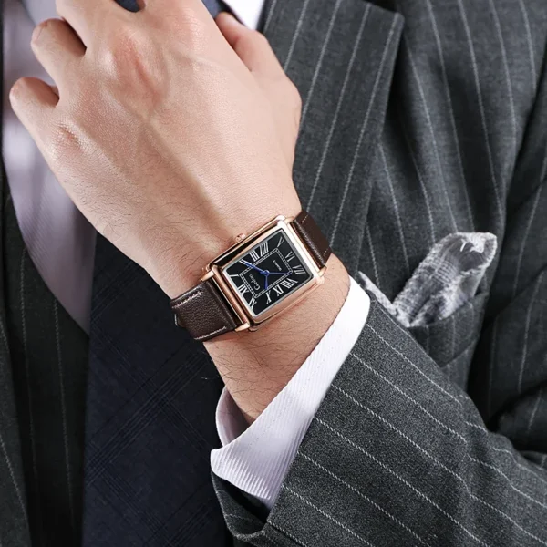 Nouvelle Montre De Mode Concepteur Cadran Rectangulaire Montre À Quartz Pour Hommes Bracelet En Cuir Décontracté Montre-Bracelet D'Affaires De Luxe Relogio Masculino – Image 4