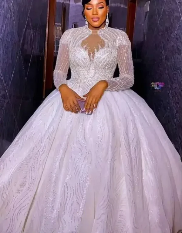 Magnifique Robe De Mariée En Dentelle Transparente À Col Haut Et Manches Sulf, Tenue De Bal, Paillettes Appliquées, Grande Taille, Personnaliser Les Patients, Quelle Que Soit