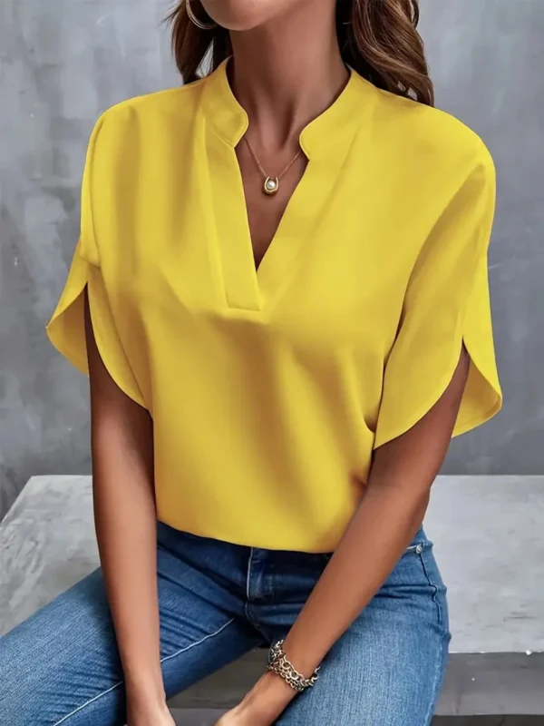 Chemisier Élégant En Mousseline De Soie Pour Femmes, Couleur Unie, Décontracté, Manches Longues, Col En V, Chemise Ample, Tunique De Bureau, Hauts Surdimensionnés, Printemps Été, 2024