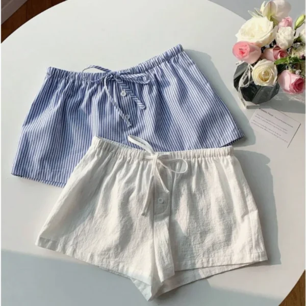 Été Rayé Imprimé Nouveaux Shorts Mode Femmes Bouton Cordon Taille Haute Poche Court Surdimensionné Pantalon De Survêtement Plage Femme Vêtements