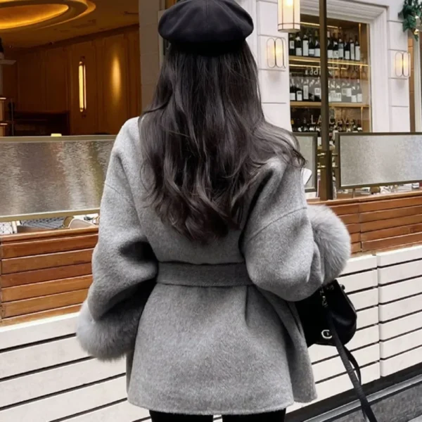 Manteau De Fourrure En Laine Véritable À Bretelles – Image 4