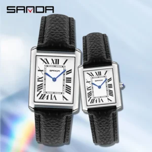 SANDA 2025 Couple montre 30 M étanche décontracté mode femmes hommes montres à Quartz résistant à l'usure bracelet en cuir cadran carré conception