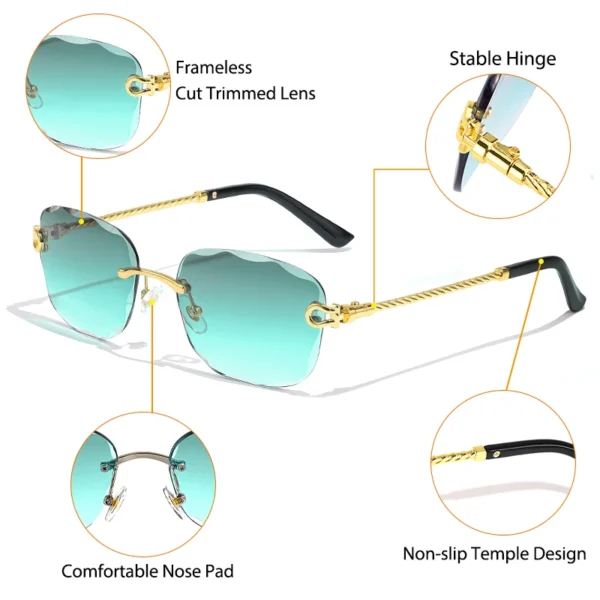 Caterside Rétro Mode Lunettes De Soleil Femmes Hommes Marque Concepteur Sans Monture Dégradé Lunettes De Soleil Nuances Coupe Lentille Dames Lunettes – Image 5